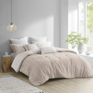 Kara 3 Piece Cotton Jacquard Comforter Set in Blush From INK+IVY