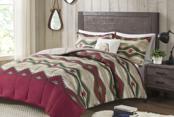 Emmet Creek Down Alternative Comforter Set with Throw Pillow in Red From Woolrich