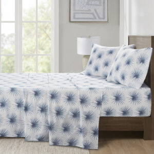 200 Thread Count Printed Cotton Sheet Set in Blue Palmetto From Madison Park Essentials