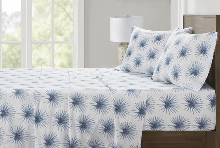 200 Thread Count Printed Cotton Sheet Set in Blue Palmetto From Madison Park Essentials