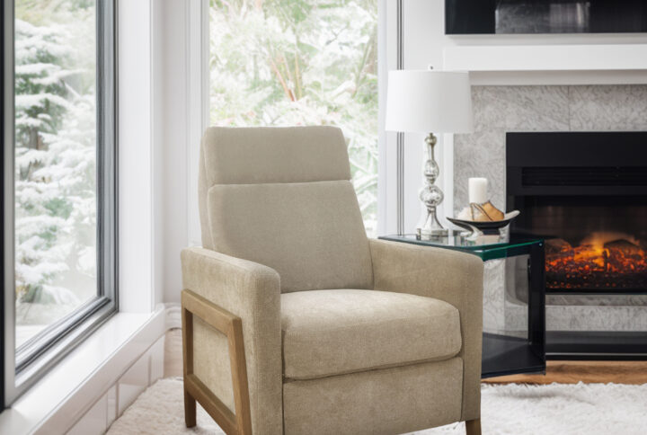 Luna Recliner With Wood Frame in Beige From Chapel Hill