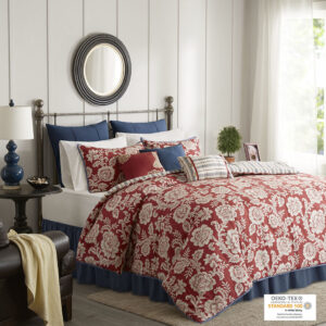 Lucy 9 Piece Cotton Twill Reversible Duvet Set in Red From Madison Park