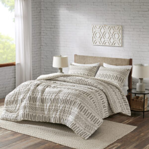 Rhea Cotton Jacquard Comforter Mini Set in Ivory/Charcoal From INK+IVY