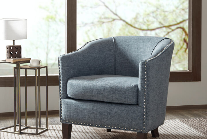 Fremont Barrel Arm Chair in Slate Blue From Madison Park