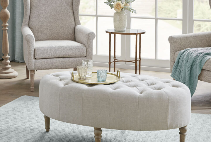 Clara Accent Ottoman in Linen From Martha Stewart