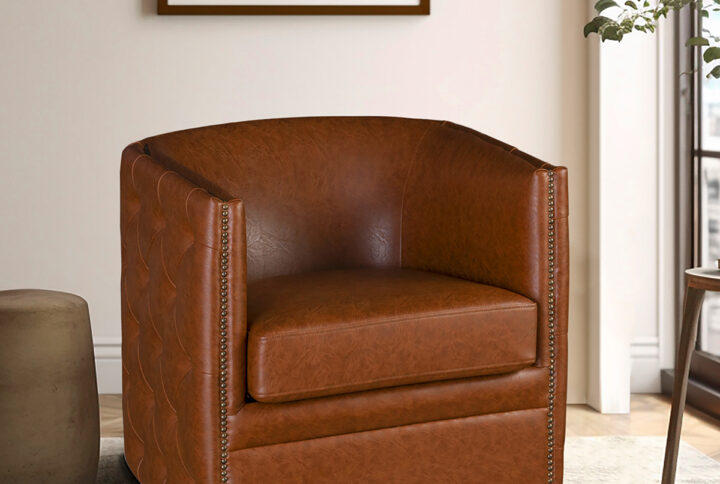 Capstone Tufted Barrel Swivel Chair in Brown From Madison Park