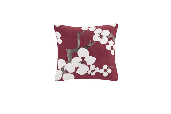 Cherry Blossom Square Pillow in Red From N Natori