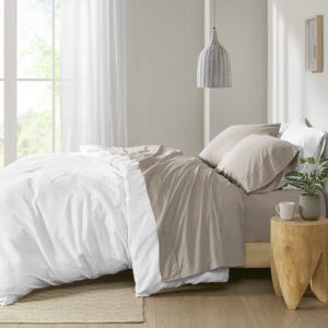 Peached Percale 200 Thread Count Relaxed Cotton Percale Sheet Set in Khaki From Madison Park