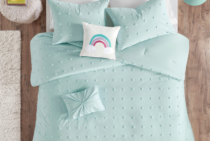 Callie Cotton Jacquard Pom Pom Comforter Set in Aqua From Urban Habitat Kids