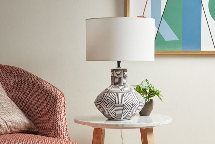 Agape Boho Ceramic Table Lamp in White From INK+IVY