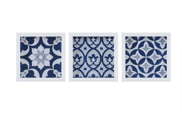 Ornos Tiles Distressed Navy Blue Medallion 3-piece Wall Decor Set in Navy From Madison Park