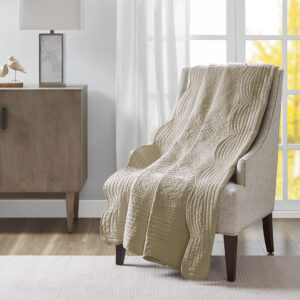 Tuscany Oversized Quilted Throw with Scalloped Edges in Khaki From Madison Park