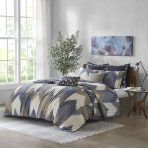 Alpine 3 Piece Printed Cotton Quilt Set in Navy From INK+IVY