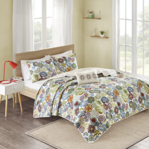 Tamil Reversible Paisley Quilt Set with Throw Pillow in Multi From Mi Zone