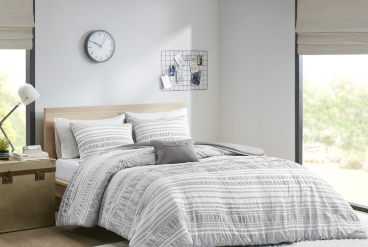 Lumi Striped Duvet Cover Set in Grey From Intelligent Design