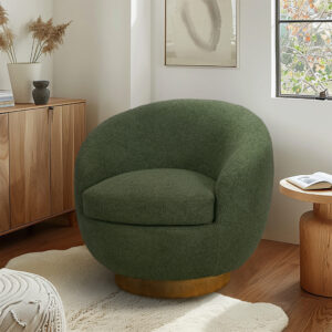 Jessel Shearling Sherpa Swivel Chair with Wood Base in Green From INK+IVY