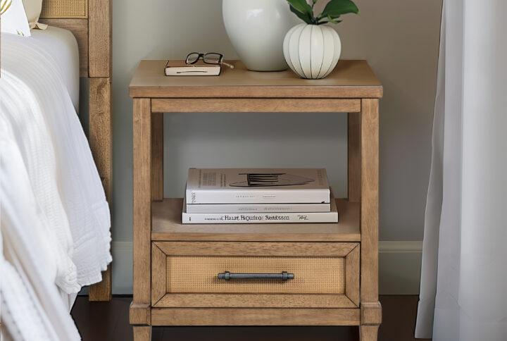 Salina Woven Cane Nightstand in Toasted Almond From Martha Stewart