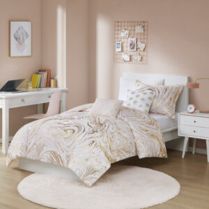 Rebecca Metallic Printed Comforter Set in Blush/Gold From Intelligent Design