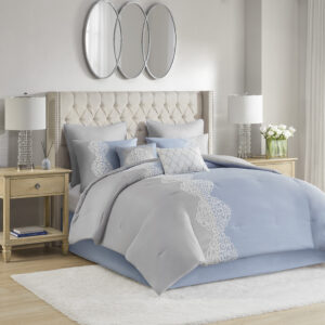 Panache 8 Piece Embroidered Microfiber Comforter Set in Blue From Madison Park