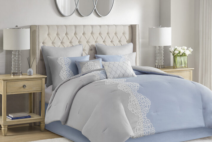 Panache 8 Piece Embroidered Microfiber Comforter Set in Blue From Madison Park