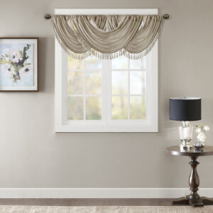 Elena Faux Silk Waterfall Embellished Valance in Champagne From Madison Park