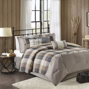 Ridge 7 Piece Herringbone Comforter Set in Neutral From Madison Park