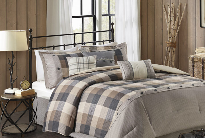 Ridge 7 Piece Herringbone Comforter Set in Neutral From Madison Park