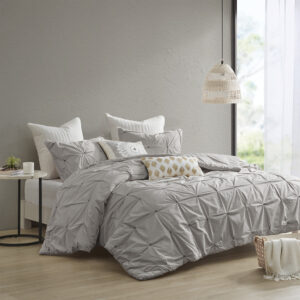 Masie 3 Piece Elastic Embroidered Cotton Comforter Set in Gray From INK+IVY