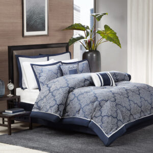 Medina 8 Piece Jacquard Comforter Set in Navy From Madison Park