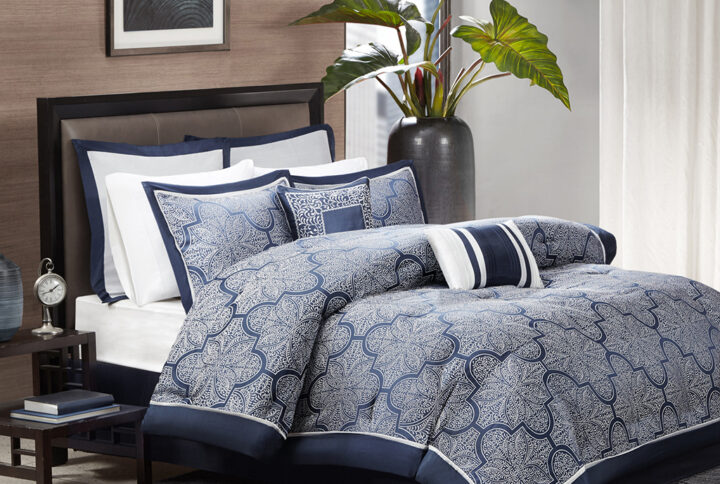 Medina 8 Piece Jacquard Comforter Set in Navy From Madison Park