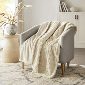 Zuri Oversized Faux Fur Heated Throw in Ivory Texture From Beautyrest