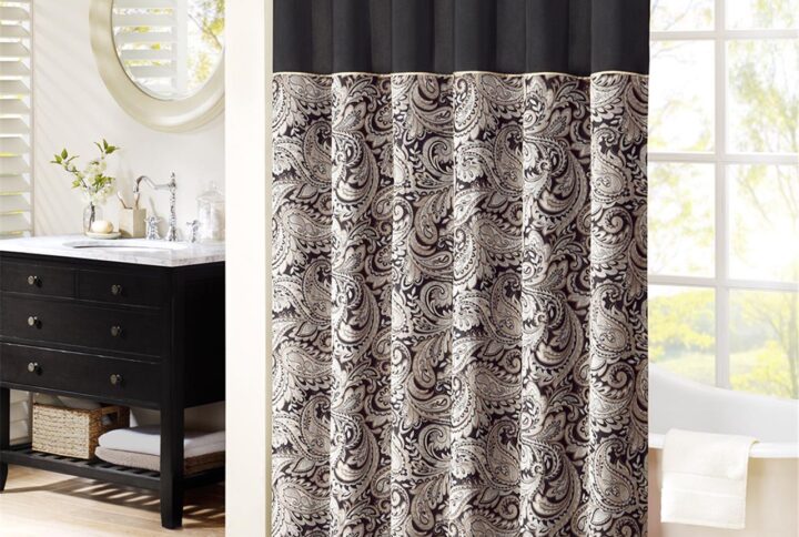 Aubrey Jacquard Shower Curtain in Black From Madison Park