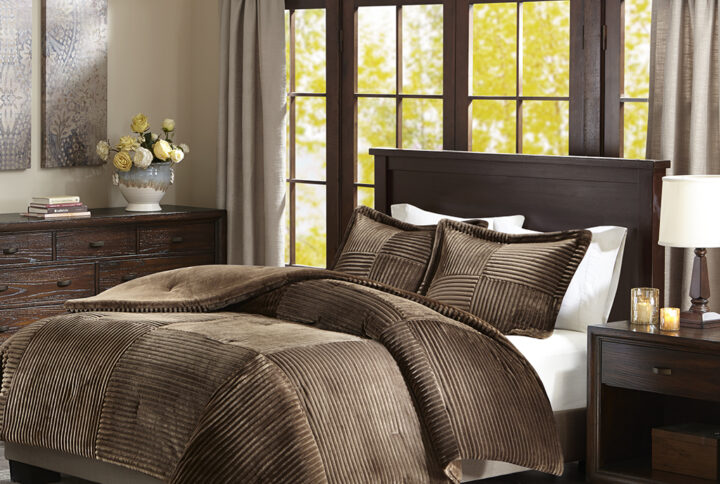 Parker Plush Down Alternative Comforter Set in Brown From Madison Park