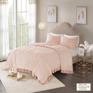 Laetitia Tufted Cotton Chenille Medallion Fringe Coverlet Mini Set in Blush From Madison Park