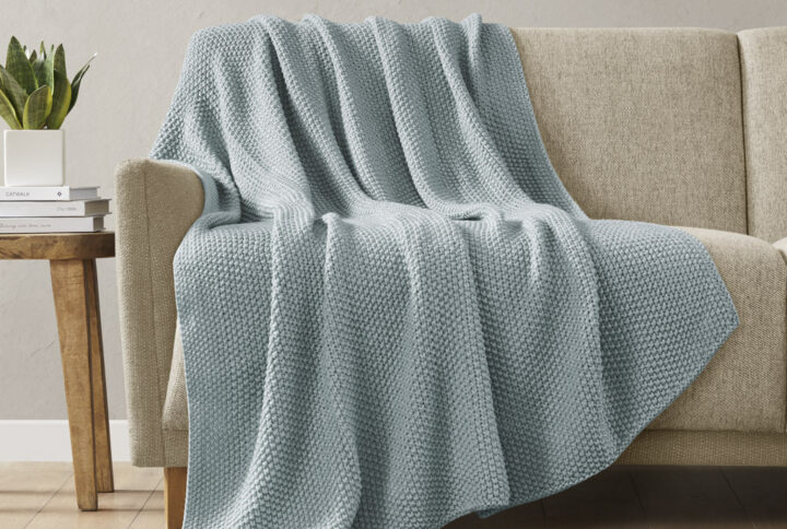 Bree Knit Throw in Light Blue From INK+IVY