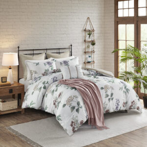 Zennia 7 Piece Printed Seersucker Comforter Set with Throw Blanket in Taupe/Blush From Madison Park