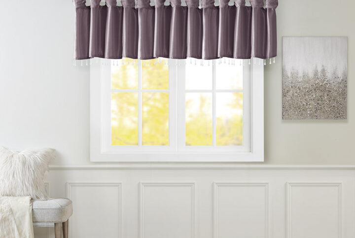 Emilia Lightweight Faux Silk Valance With Beads in Purple From Madison Park