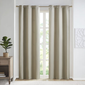 Taren Solid Blackout Triple Weave Grommet Top Curtain Panel Pair in Beige From SunSmart