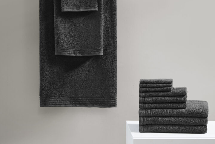 Big Bundle 100% Cotton Quick Dry 12 Piece Bath Towel Set in Black From 510 Design