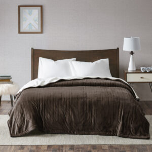 Ultra Soft Plush Reverses to Berber Heated Blanket in Brown From True North by Sleep Philosophy