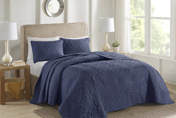 Oakley 3 Piece Reversible Bedspread Set in Navy From 510 Design