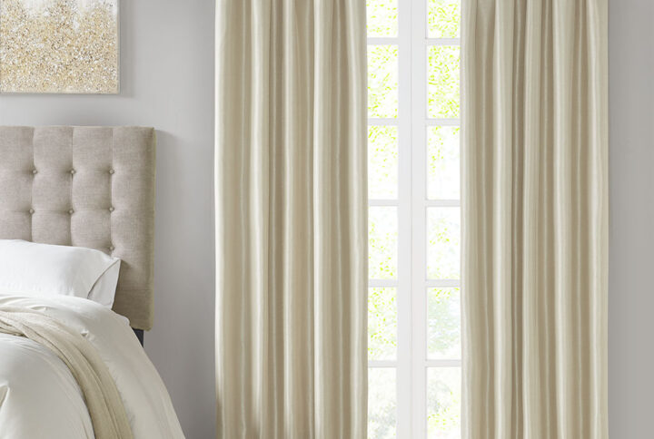 Emilia Twist Tab Total Blackout Window Curtain Panel in Champagne From Madison Park