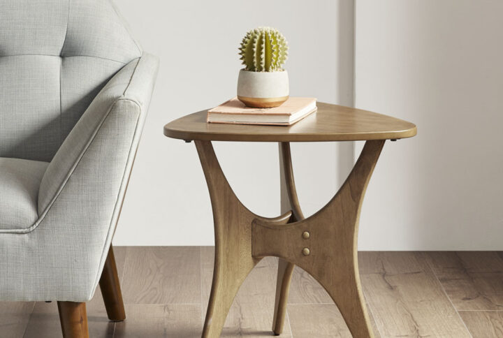 Blaze Triangle Wood Side Table in Light Brown From INK+IVY