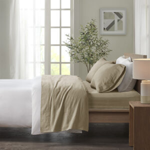 Cozy Flannel Printed Sheet Set in Tan Solid From True North by Sleep Philosophy