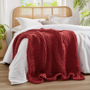 Chunky Double Knit Hand Made Chunky Double Knit Throw Blanket in Red From Madison Park