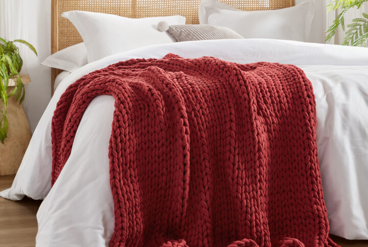 Chunky Double Knit Hand Made Chunky Double Knit Throw Blanket in Red From Madison Park