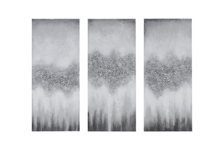 Grey Luminous Heavily Embellished 3-piece Canvas Wall Art Set in Grey From Madison Park