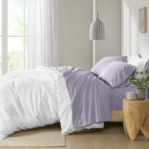 Peached Percale 200 Thread Count Relaxed Cotton Percale Sheet Set in Purple From Madison Park