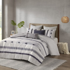 Cody 3 Piece Cotton Comforter Set in Gray/Navy From INK+IVY