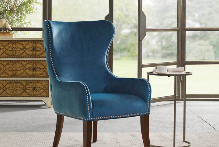 Hancock Button Tufted Back Accent Chair in Blue From Madison Park